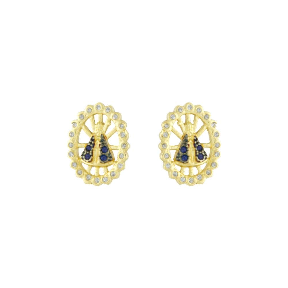 Brinco Nossa Senhora  Aparecida Vazado Banhado a Ouro 18K