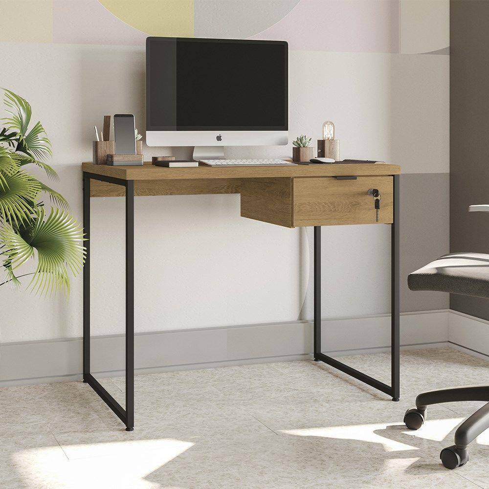 Mesa home office estilo industrial com gaveta 100 cm | Ponto