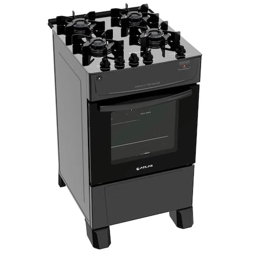 imagem-Fogão 4 Bocas Mônaco Top Glass Mesa Vidro Preto Atlas Bivolt