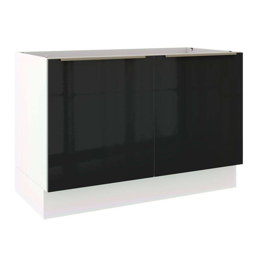 Balcão de Pia Madesa Lux 120 cm 2 Portas - Branco/Preto