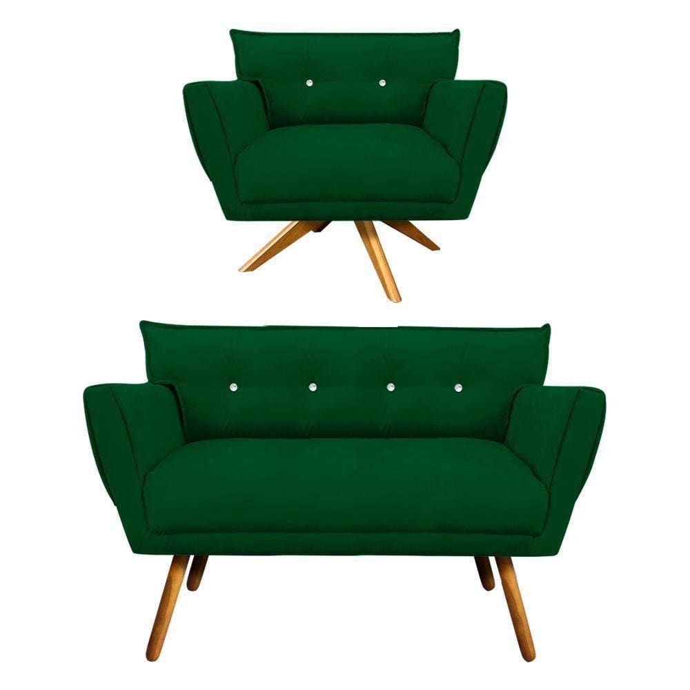 Kit 1 Namoradeira e 1 Poltrona Giratória Anitta Suede Verde