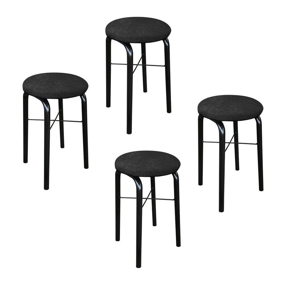 Kit 04 Banquetas Baixa Manu Suede Preto