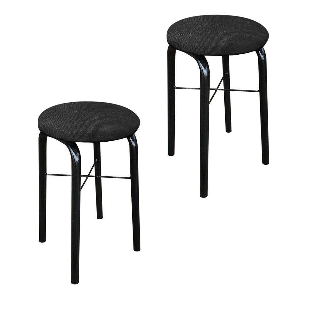 Kit 02 Banquetas Baixa Manu Suede Preto