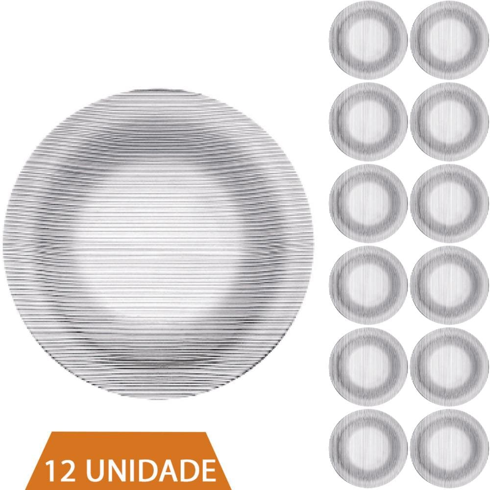 Conjunto 12 Pratos Transparente Redondos Fundo 22cm Diamante