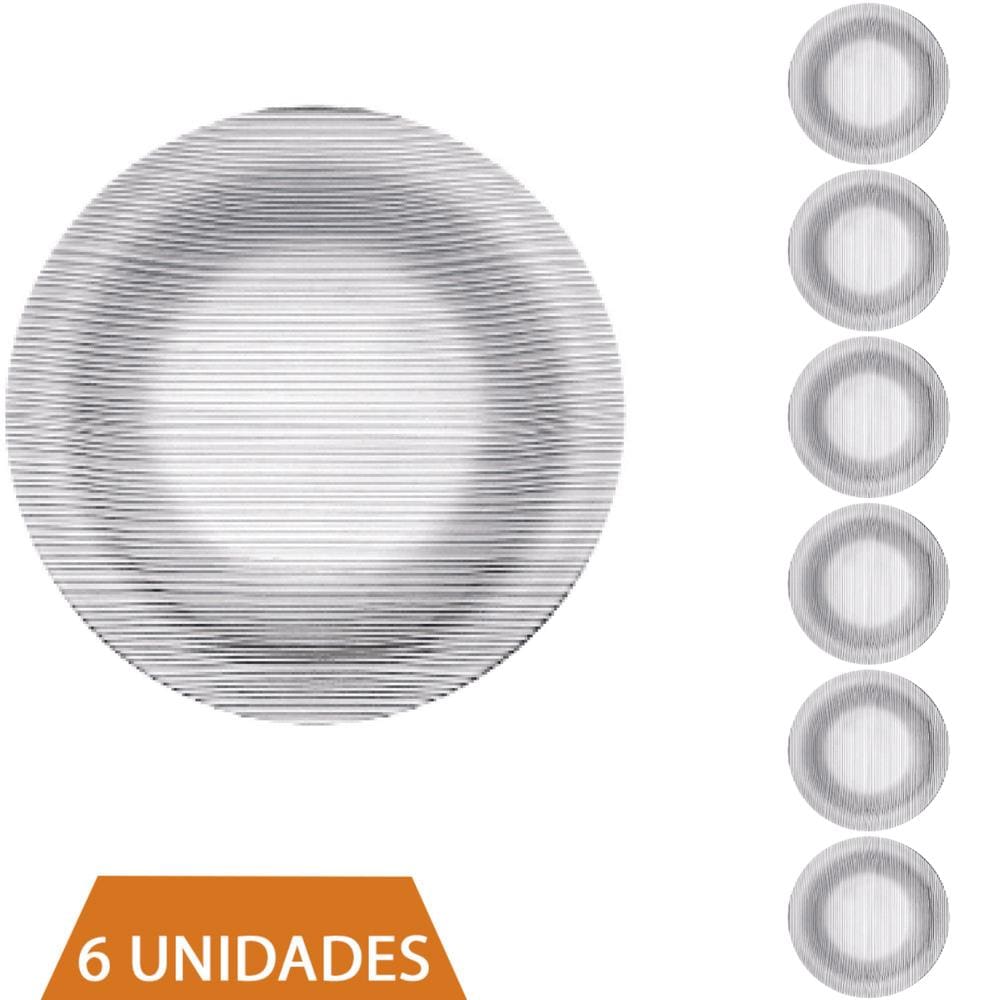 Conjunto 6 Pratos Transparente Redondos Fundo 22cm Diamante