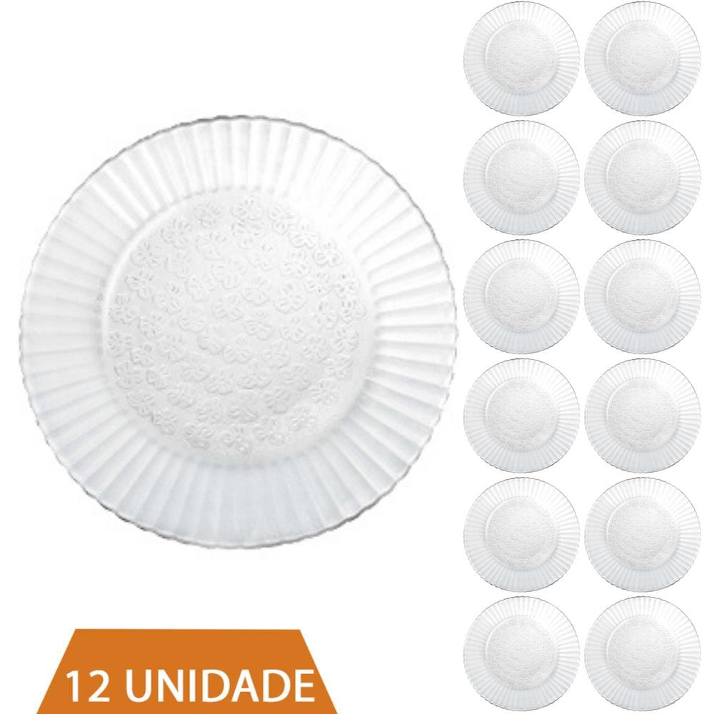 Conjunto 12 Pratos Transparente Redondos Fundo 22cm Primavera