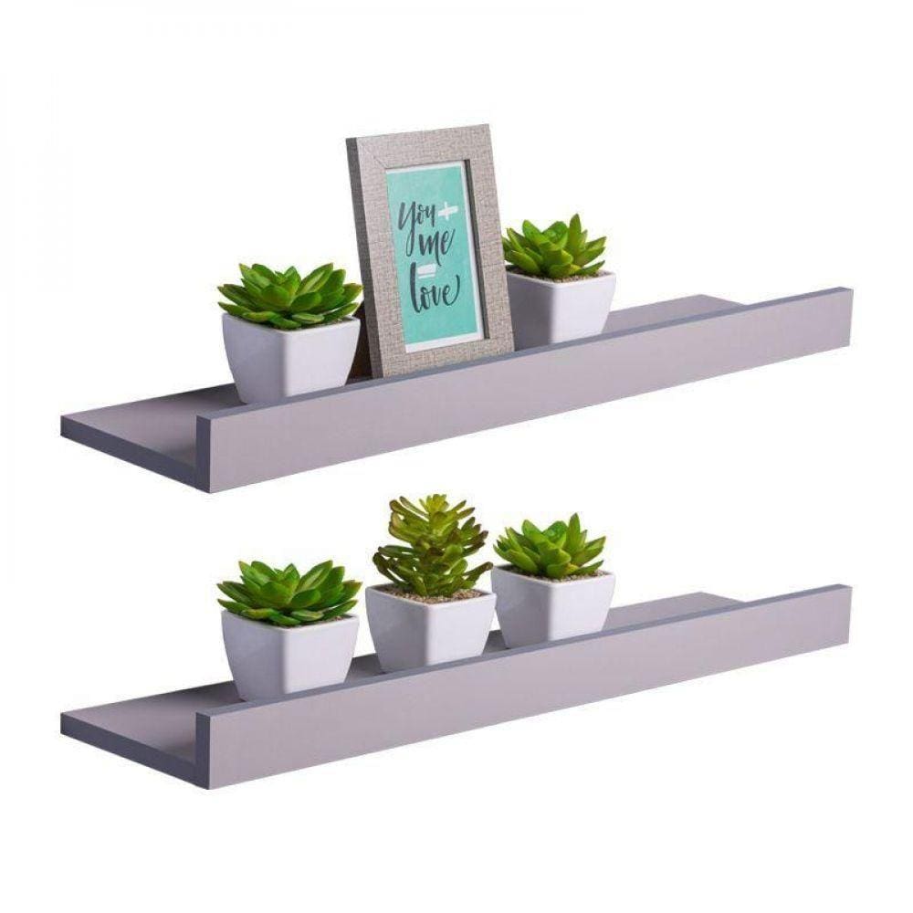 Kit 2 Prateleiras Porta Quadros 100 X 15cm Cinza Claro