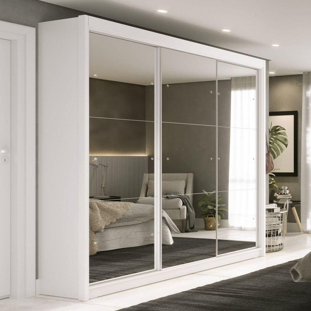 Guarda Roupa Casal 3 Portas com Espelho e 4 Gavetas 188,5cm Viena Yescasa Branco