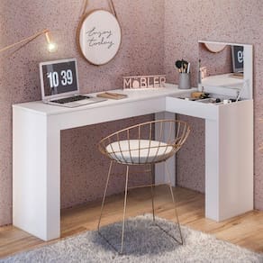 Escrivaninha Penteadeira em L Porta Objetos 135cm Jade Belaflex Branco