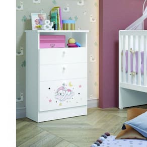Cômoda Infantil 1 Porta 2 Gavetas 1 Nicho Estampada Kids Serpil Baby Branco/Urso Rosa