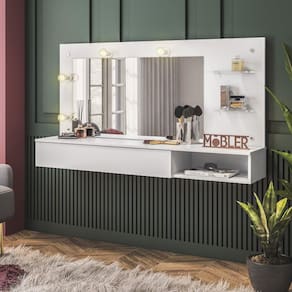 Camarim Penteadeira 1 Gaveta 1 Nicho 2 Prateleiras Lumiere Belaflex Branco Fosco Liso