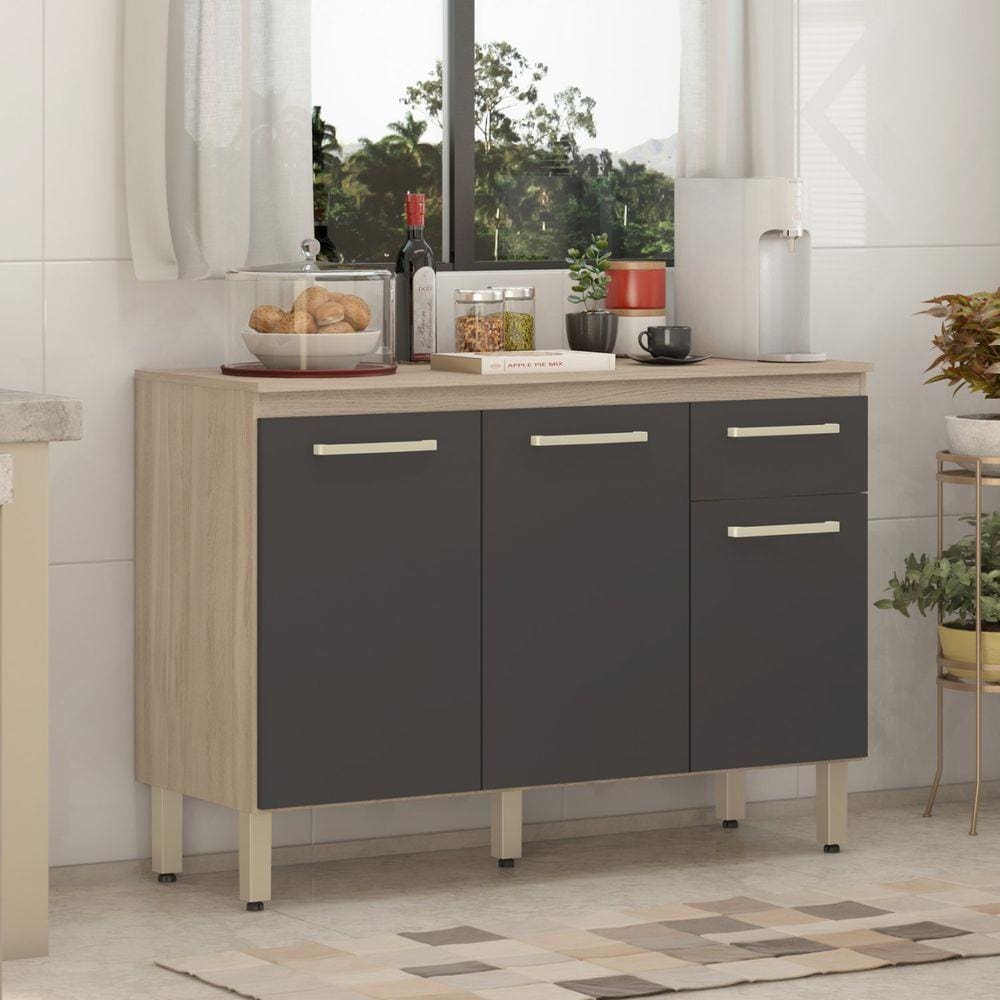 Balcão de Cozinha 3 Portas 2 Gaveta Dama Demóbile Avena Grafito