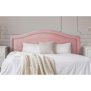 Cabeceira Casal Curva 140x60cm Veludo Rosê - Tachas Fumê