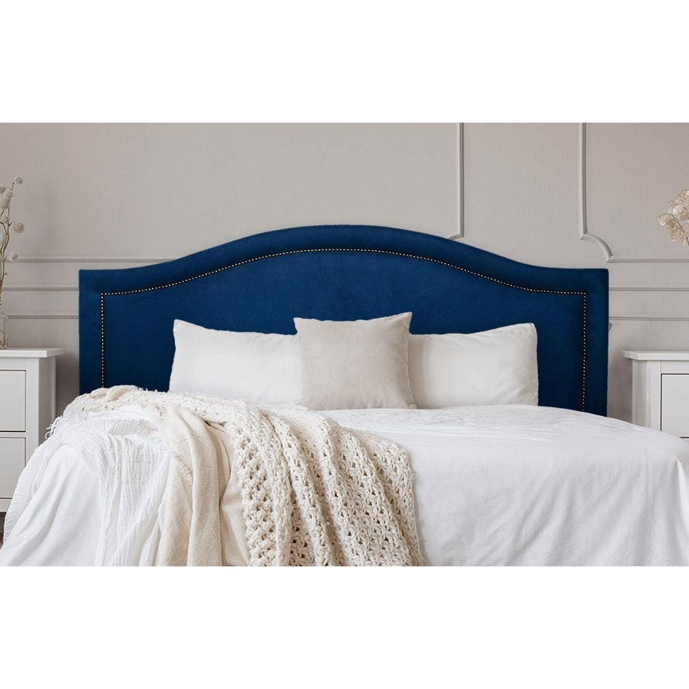 Cabeceira Queen Curva 160x60cm Suede Azul - Tachas Fumê