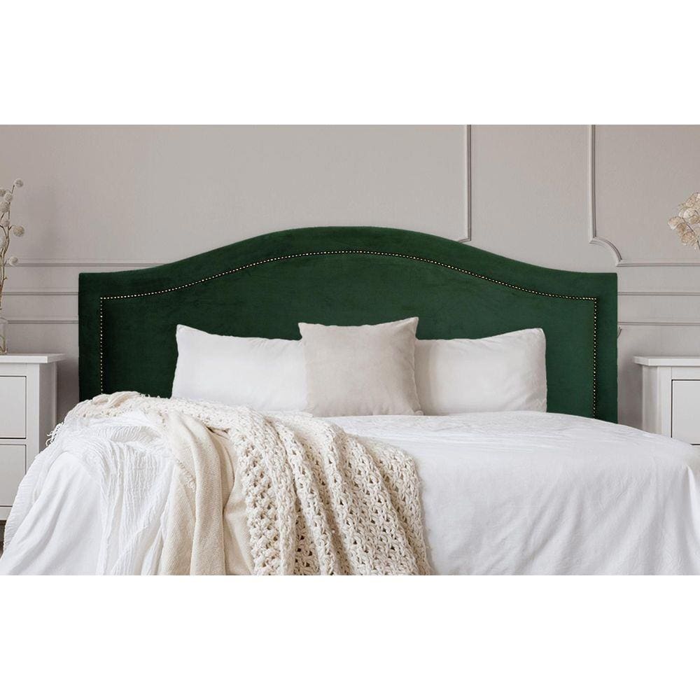 Cabeceira Queen Curva 160x60cm Veludo Verde - Tachas Fumê