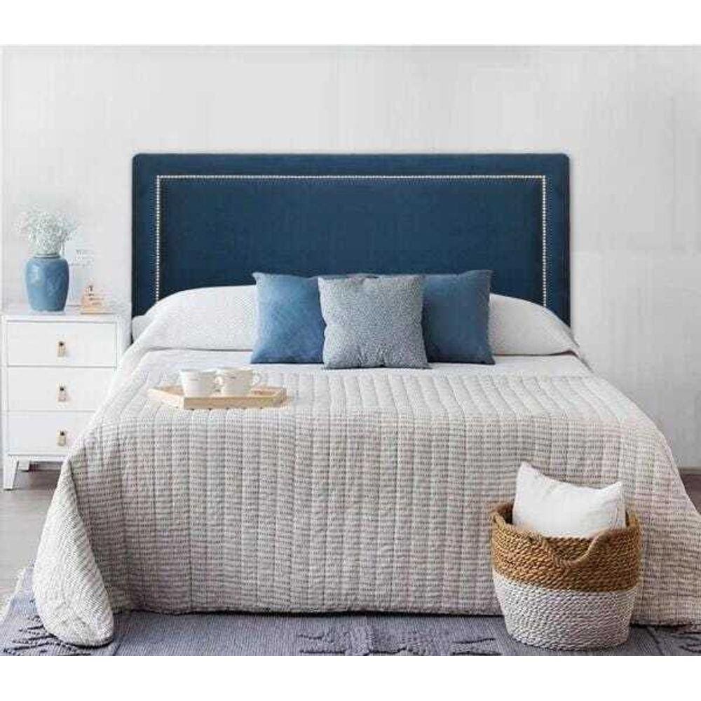 Cabeceira Estofada Reta Luxo com Tachas - Queen Suede Azul Marinho