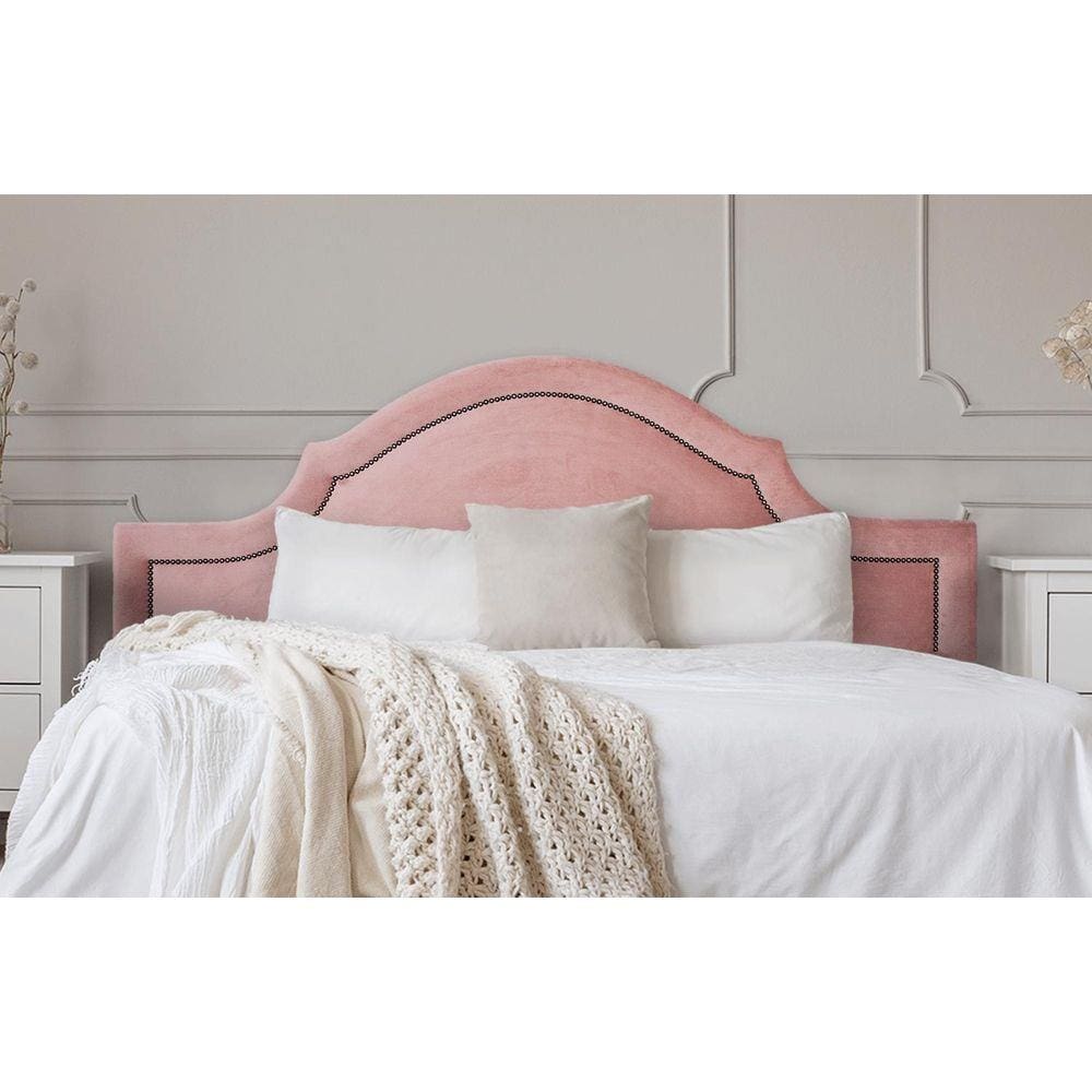 Cabeceira King Provençal 193x60cm Veludo Rosê - Tachas Fumê