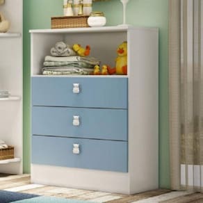 Comoda Infantil 3 Gavetas e Nicho 1330 Espresso Móveis Branco/Azul