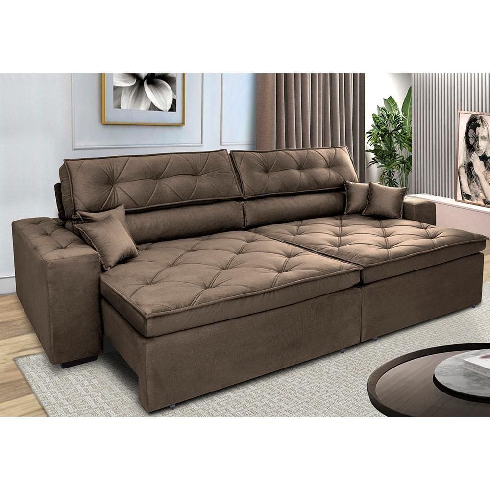 Sofá Retrátil e Reclinável 2,32m Cama inBox Estilo. Suede
