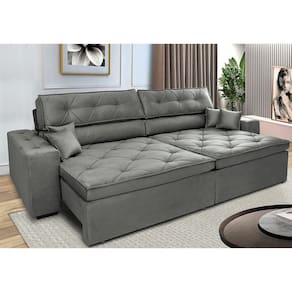 Sofá Retrátil e Reclinável 3,12m Cama inBox Estilo. Suede