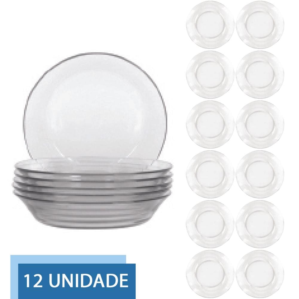 Jogo 12 Pratos19,6cm Redondo Fundo Sopa Refeição Duralex