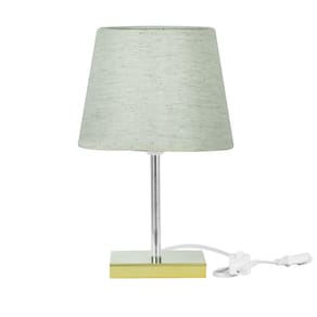 Abajur Eros Dome Linho Claro 025 com Base Dourada Quadrada