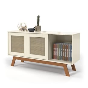 Aparador Rattan 2 Portas de Correr Off White Ofertamo Móveis