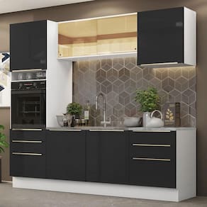 Cozinha Completa Madesa Lux 240002 com Armário e Balcão - Branco/Preto