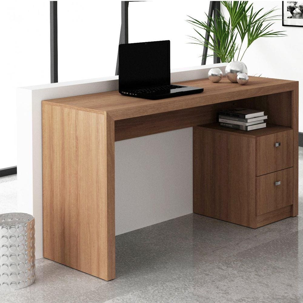Mesa para Escritório 2 Gavetas Tecno Mobili Amendoa