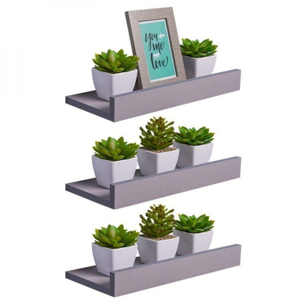 Kit 3 Prateleiras Porta Quadros 40 X 10cm Cinza Claro