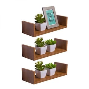 Kit 3 Prateleiras U 40 X 15cm Freijó Suporte Invisível