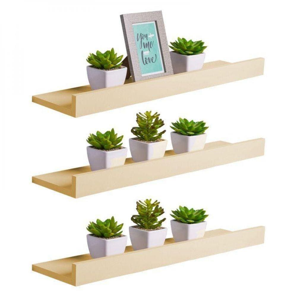 Kit 3 Prateleiras Porta Quadros 60 X 15cm Bege Claro