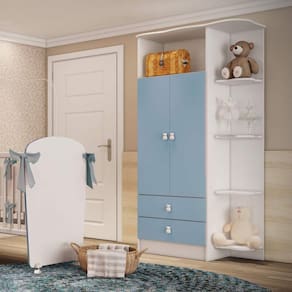 Guarda Roupa de Bebê 2 Portas 2 Gavetas com Cantoneira Baby Móveis Percasa Branco/Azul