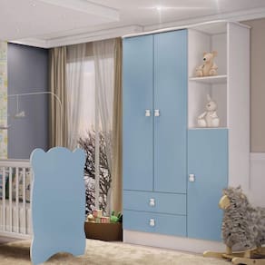 Guarda Roupa de Bebê 3 Portas 2 Gavetas Baby Móveis Percasa Branco/Azul