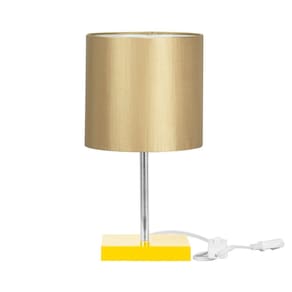 Abajur Eros Cilindrico Shantung Dourado31 Base Amarela Quadr
