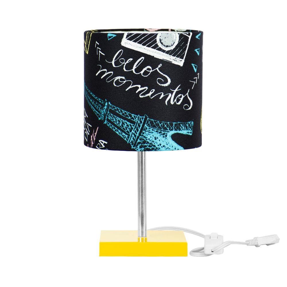 Abajur Eros Cilindrico Parede Giz 050 Base Amarela Quadrada