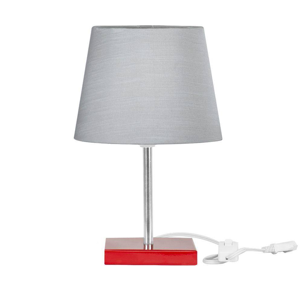 Abajur Eros Dome Shantung Cinza 030 Base Vermelha Quadrada