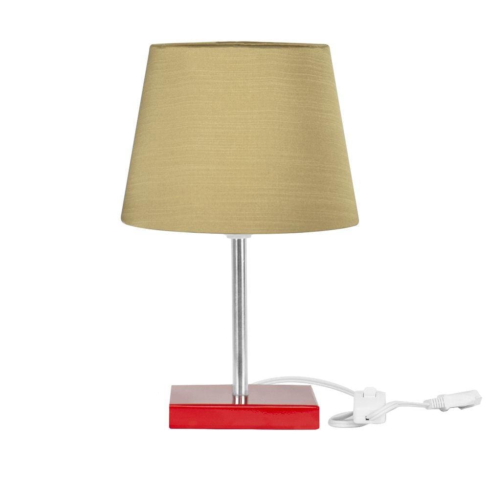 Abajur Eros Dome Shantung Dourado 031 Base Vermelha Quadrada