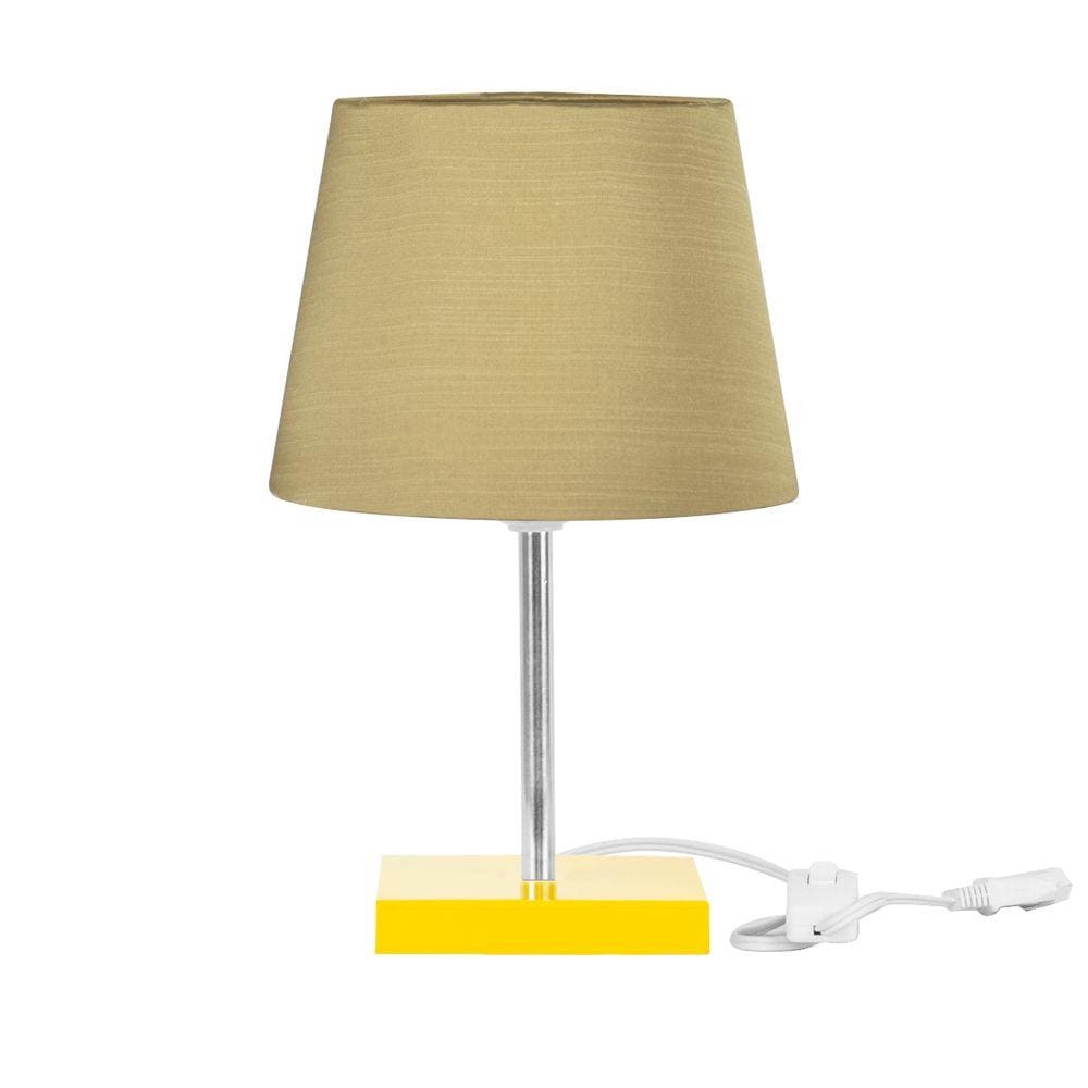 Abajur Eros Dome Shantung Dourado 031 Base Amarela Quadrada
