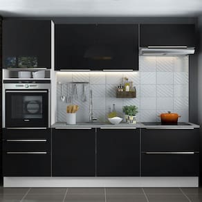 Cozinha Completa Madesa Lux com Armário e Balcão 6 Portas 5 Gavetas - Branco/Preto