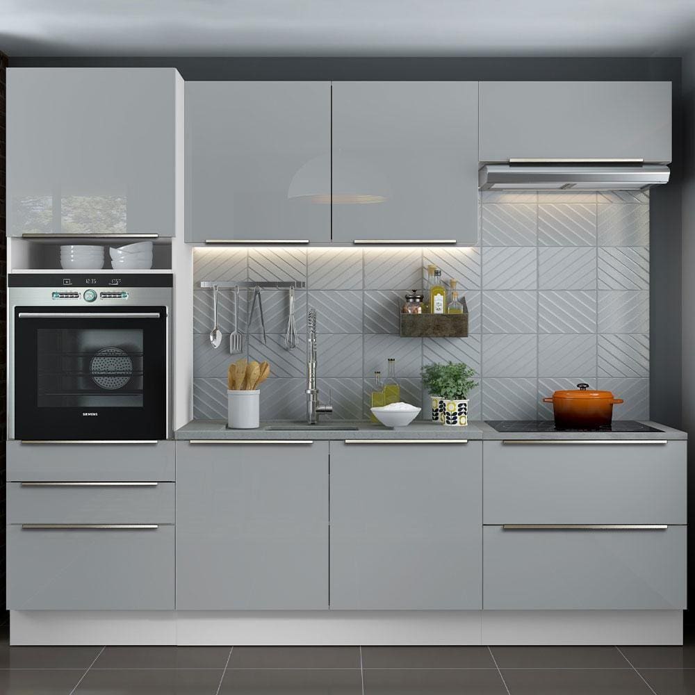 Cozinha Completa Madesa Lux com Armário e Balcão 6 Portas 5 Gavetas - Branco/Cinza