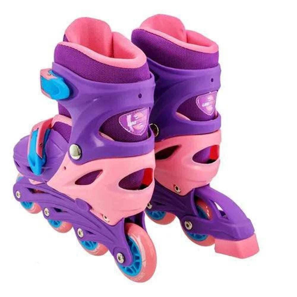 Patins Infantil Roxo Com Kit De Proteção Tamanho 33 Ao 37