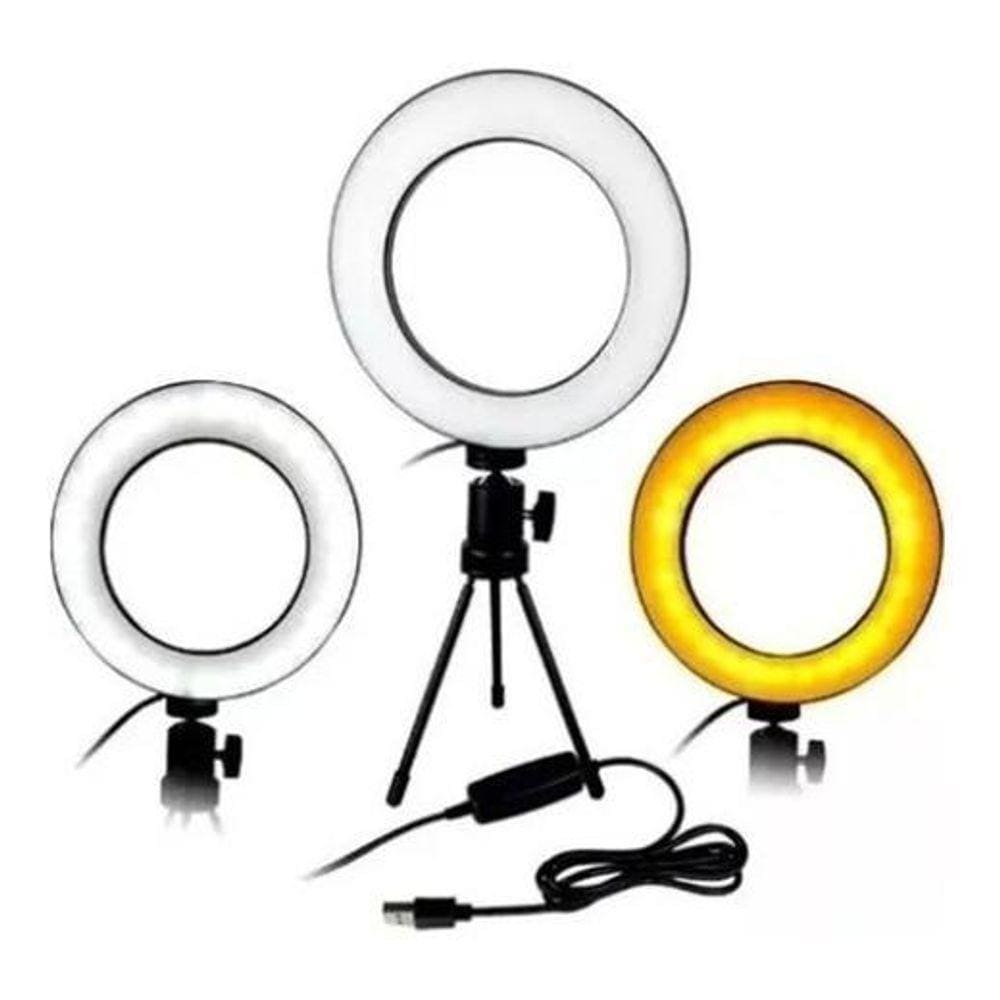 Ring Light Mesa 16Cm +Tripé Iluminador Youtuber Maquiagem 6P