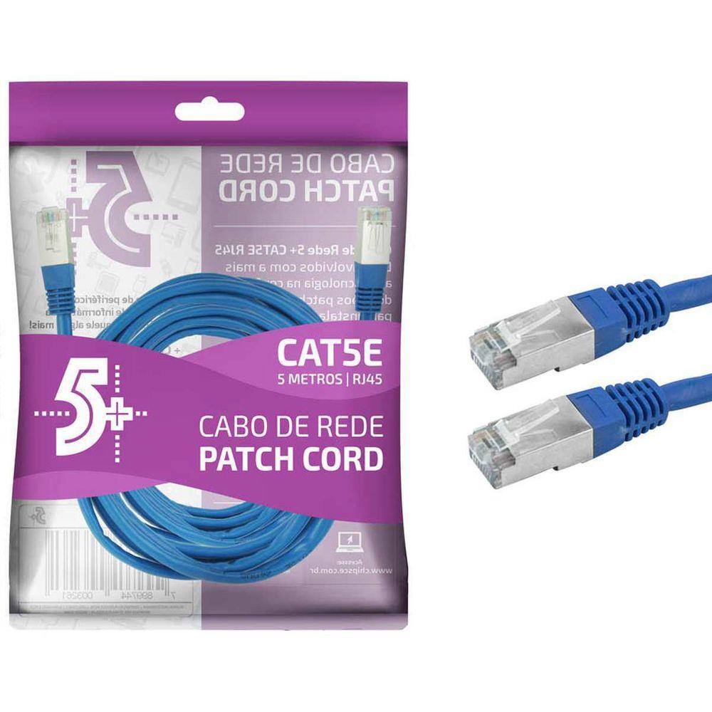 Cabo De Rede Patch Cord Cat5E Ftp 5M Azul