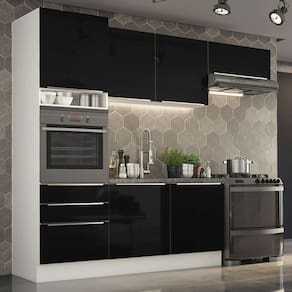 Cozinha Completa Madesa Lux com Armário e Balcão 6 Portas 3 Gavetas - Branco/Preto