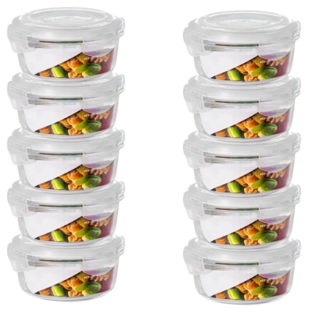 Conjunto 10 Pote Vidro 620ml Hermético Marmita Tampa 4 Trava