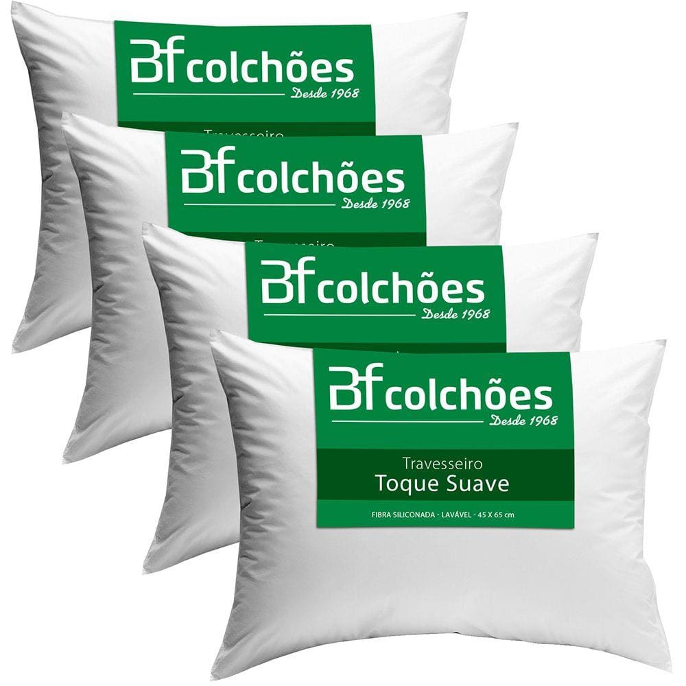 Kit 4 Travesseiros Antialérgico de Fibra Macio Lavável 45X65