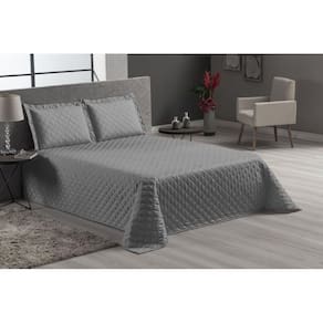 Cobre Leito Para Cama Casal Padrão 4 Peças Matelado Cinza