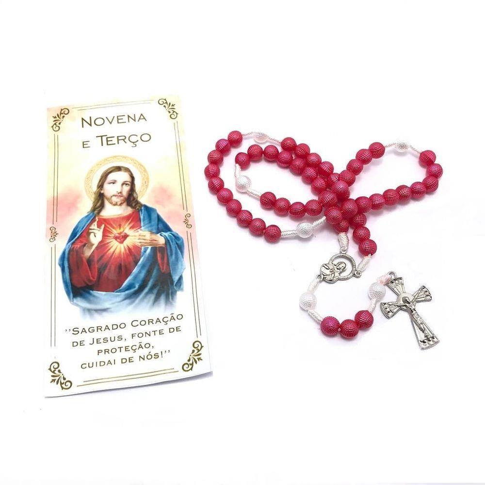 Terço Sagrado Coração De Jesus Resina Com Folheto De Oração