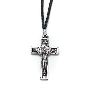 Colar Cordão Com Crucifixo Medalha Duas Cruzes Prateado